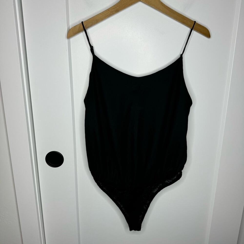 Intimately Free People Black Satin Cami Bodysuit Size Small